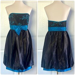 VTG Gunne Sax Jessica McClintock Black Satin Bubble Hem Party Dress Womens sz 11